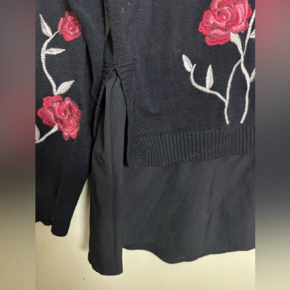 Style &Co Embroidered Flowers Mock Neck Sweater Shirt Layered Cotton Blend Top L - Picture 4 of 16